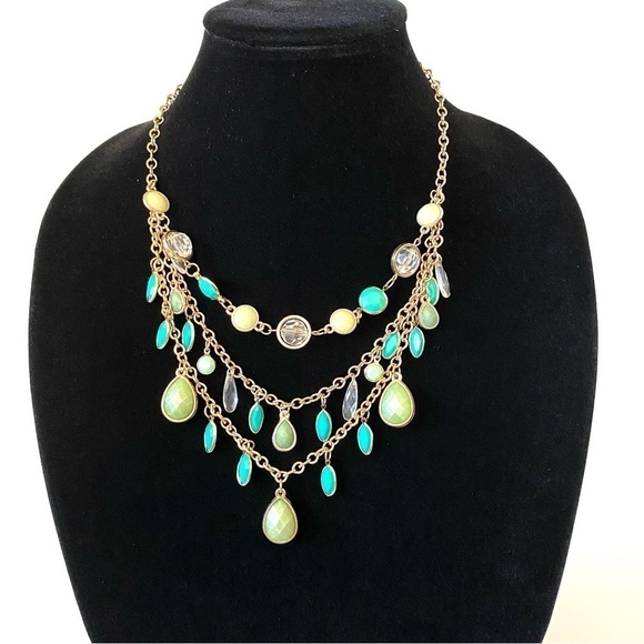 Necklace Multiple Strands Acrylic Dangles Green & Gold Tone fashion 18”+3” - Picture 3 of 11